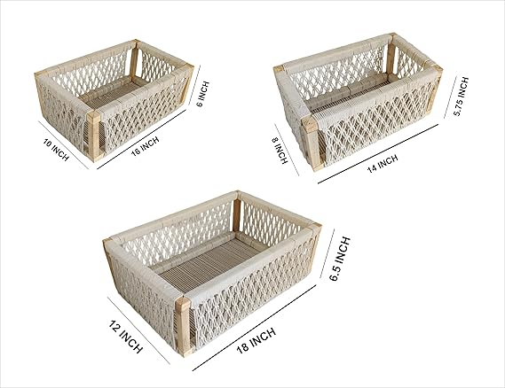 Beautiful Macrame Storage Basket Organizer Set Of 3 - Leechoo